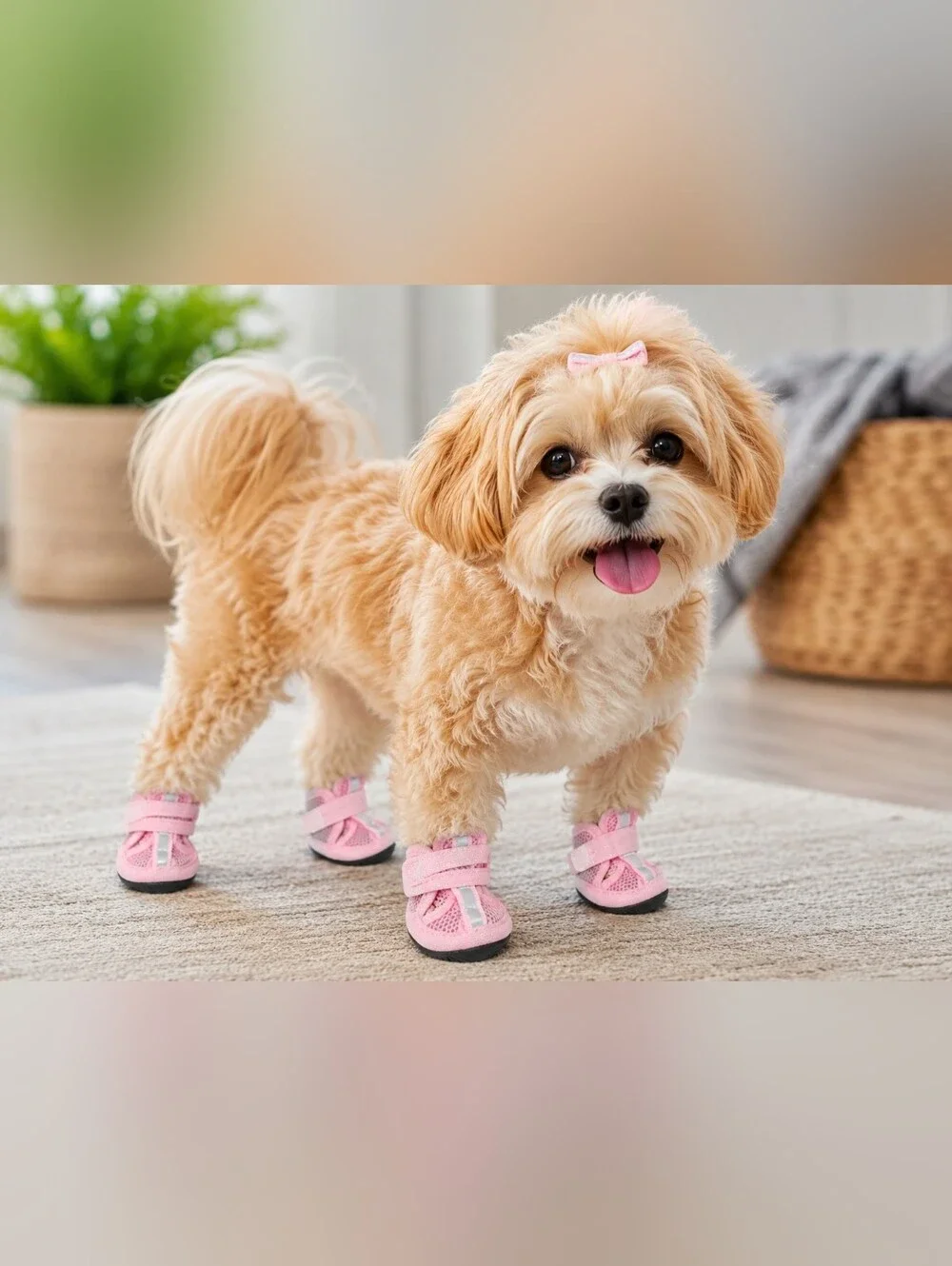 Pink Dog Shoes Boots Size 4 Mesh Breathable Reflective Pet Paw Booties Set of 4